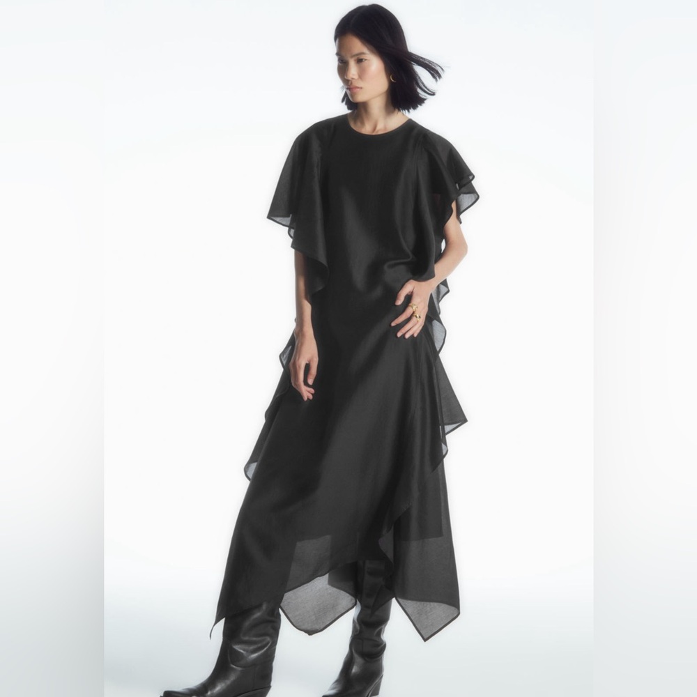 COS RUFFLED ASYMMETRIC MIDI DRESS